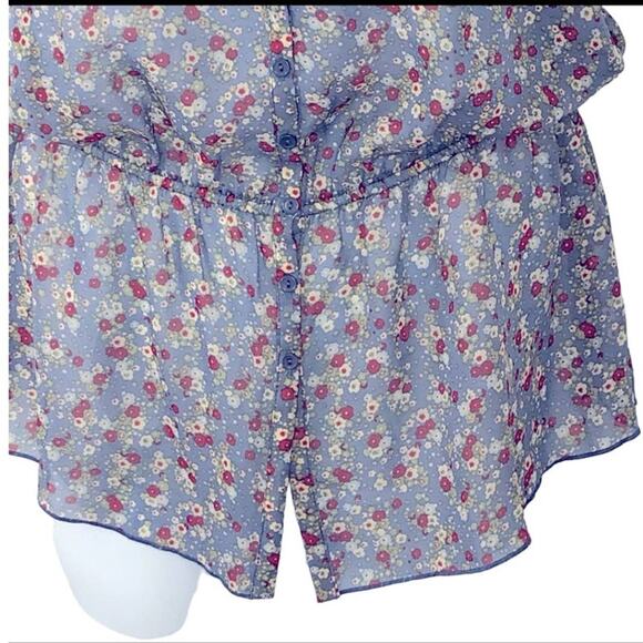 Maurices Sheer Floral Button-Up Top Large – Peplum Hem, Sleeveless - Picture 7 of 14